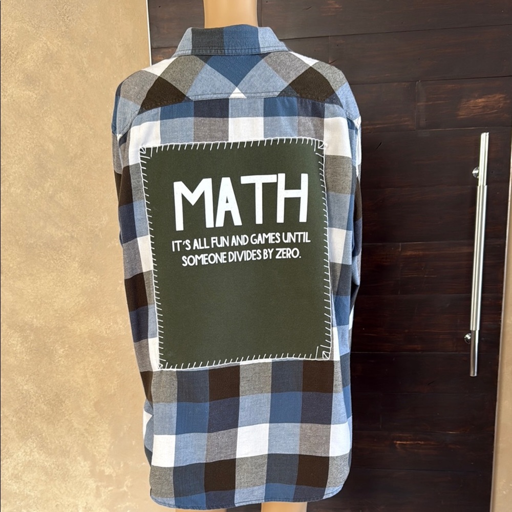 Math Checkered Blue Plaid Flannel Button Up Shacket XXL